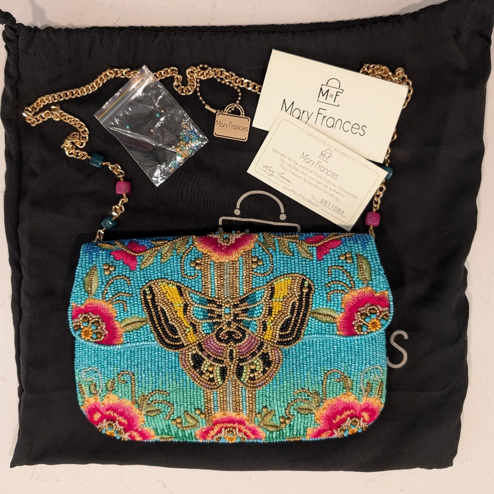 Mary Frances Turquoise and Pink Beaded Clutch